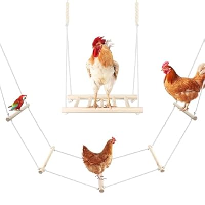 Kalekey 2 PCS Chicken Swing Set for Coops - Large Soft Rope Ladder & Wooden Perch Ladder, Boredom Buster Toys for Hens, Parrots, Poultry Accessories