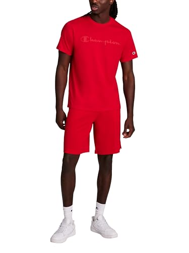 Image of Champion Men's Graphic Short Sleeve T-Shirt, Standard Fit, Tonal Script Logo, Midweight 100% Cotton