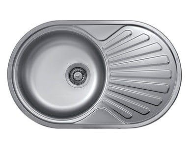 Évier ovale 1 bac cuve inox brossé avec égouttoir intégré et kit de plomberie complet
