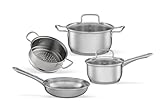 Brinox - Jogo de Panelas Aço Inoxidável Fundo Triplo 4 Peças Jasmin com Indução - Inox