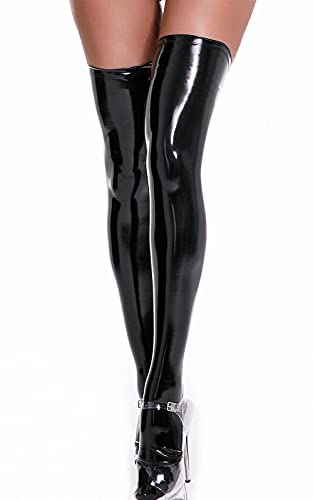 FEOYA Patent Leather Thigh High Socks for Women Pu Stockings Long Faux Leather Gloves Cosplay Accessories for Roleplay3