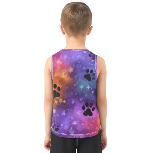 Bolaz Boys Athletic Quick Dry Tank Top Sleeveless Workout T Shirts Age 11-15,Colorful Black Paw Prints Pattern3