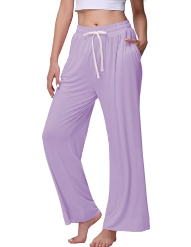 Image of Veseacky Women's Wide Leg Lounge Pants Yoga Pajamas Comfy Stretch Drawstring Pajamas Puls Size Dance Bottoms S-4XL