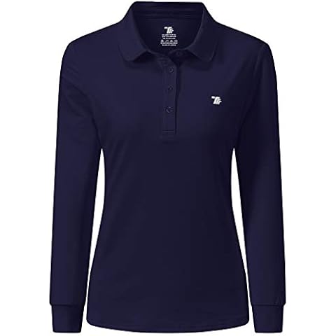 JINSHI Mujer Polo de Manga Larga Cálida Camiseta de Golf con Botones Azul Marino Cover