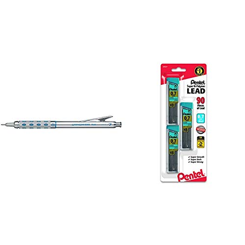 Pentel Graph Gear 1000 Automatic Drafting Pencil, 0.7mm Lead Size, Blue Barrel, 1 Each (PG1017C) & C27BPHB3K6 Super Hi-Polymer Lead Refills, 0.7mm, HB, Black, 30 per Tube (Pack of 3 Tubes)