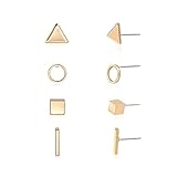 Zealmer Gold Geometric Earrings Simple Triangle Bar Square Circle Stud Earring Set 4 Pairs for Girls