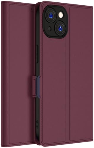 Image of Kapa Noble Slim Magnetic Leather Flip Case Cover for Apple iPhone 15 | Card Holder Stand Flip Wallet Case (Wine Red)