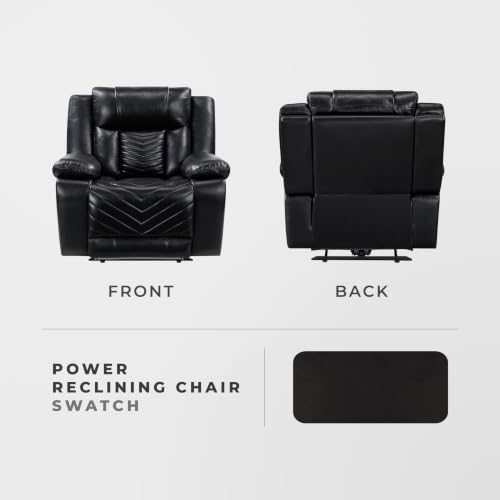 Image of Lexicon Faux Leather Power Recliner, Wall Hugger Reclining Chair, Black