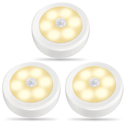 LED Nachtlicht mit Bewegungsmelder, Bewegungsmelder Licht für Innen, Auto ON/OFF, Kabellose Wandleuchte für Treppen, Flur, Schlafzimmer, Wandspots(Warmweiß, 3 Stücke)