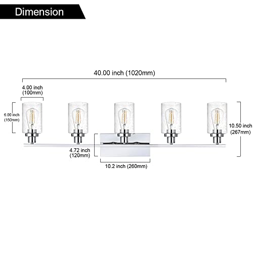 Image of MELUCEE 5-Light Chrome Bathroom Vanity Light Fixtures with Bubbled Glass Shades and Metal Base, Modern Bathroom Lights Over Mirror Indoor Wall Sconces for Kitchen Foyer (Patent No.: US D963914 S)