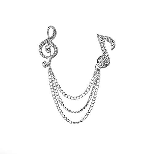 Image of Punk Skeleton Skull Long Chain Tassel Brooch Pin,Rhinestone Musical Note Suit Lapel Pin Hip Hop Brooch Jewelry for Women Men