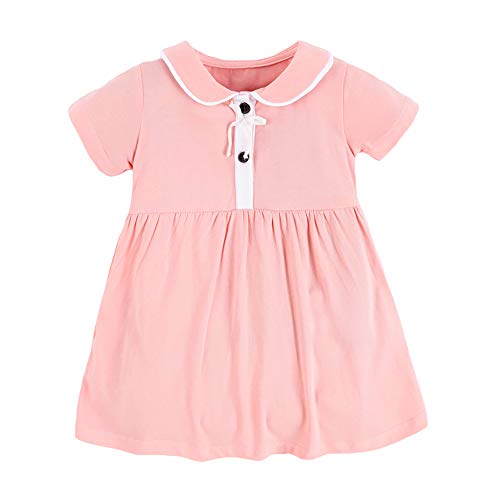 Ainuno Girls Dresses 2T Girls Clothes Pink Dresses Baby Girl Outfit 12-18 Month 18-24 Months 1T Toddler Girl Dresses Size 1-2 Years Old Summer Party Cute Short Sleeve Cotton,1-2t Pink