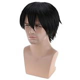 RightOn Black Wig Short Cosplay Wig for Men Short Wigs for Men and Women Cosplay Halloween Party Wigs with Hairnet