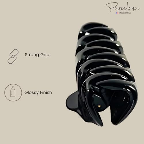 Pinza para el cabello Parcelona French Tubular pequeña cobertura con resorte patrón carey y negra para cabello fino miniatura 3