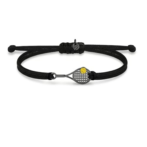 Shopsphère DISTRIBUTION Bracelet Tennis Black Serve | Bijoux Tennis Padel Raquette Collier Pendentif | Boucle D'oreille Cadeaux Sport pour Femme Homme Fille...