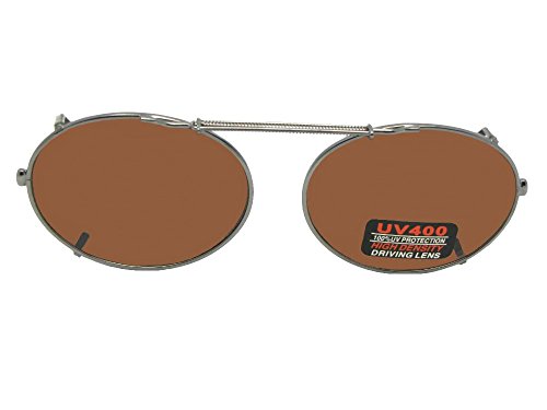 Oval Non Polarized Amber Copper Color Driving Clip On Sunglasses Over Glasses–Oval Sunglass Clips for Glasses