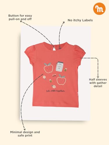 Image of Milou Girls 100% Cotton Short Sleeves Mango Placement Print Biowash T-Shirt | Soft & Breathable, Safe Dyes, Label-Free Comfort