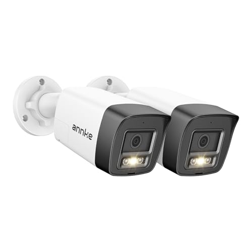 Image of ANNKE 2 Pack 3K PoE Bullet Security Cameras with Red and Blue Light Alarm, Outdoor IP Cameras with 123 Wide Angle, 100ft Color Night Vision, IP67 Waterproof, RTSP, 5MP@20fps- C500