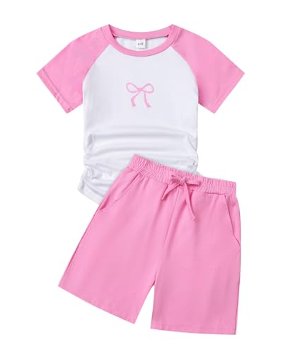 Image of Cakaner Toddler Kids Girl Clothes Floral Letter Graphic Top + Shorts 2PC Girls Summer Short Set