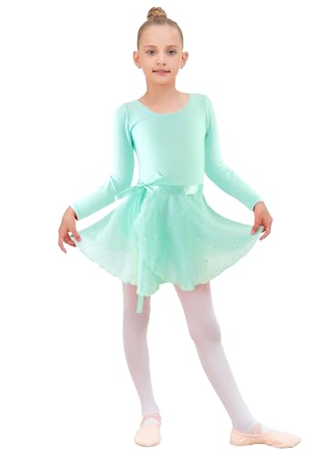 Image of EQSJIU Ballet Leotards for Girls with Removable Skirt Combo Tie Ruffle Sleeve Outfit