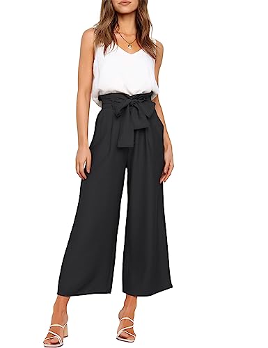 FANCYINN Womens 2 Piece Set V Neck Tank Wide Strap Tops High Waisted Cropped Paper Bag Pants with Belt