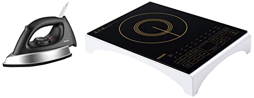 Image of Philips Viva Collection HD4938 /01 2100-Watt Induction Cooktop with Sensor Touch (Black) & Philips GC181 Heavy Weight 1000-Watt Dry Iron (Black)