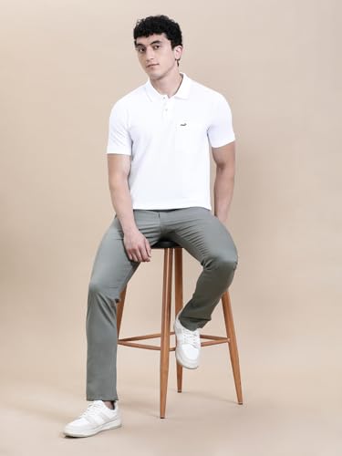 Image of CROCODILE Men Solid Polo T-Shirt | 100% Cotton | Short Sleeve | Slim Fit | Button Placket White