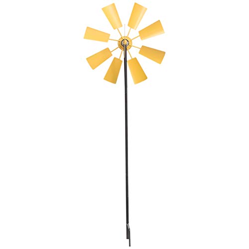 YARDWE - Estaca cinética para moinho de vento em metal amarelo para quintal decoração de arte de jar