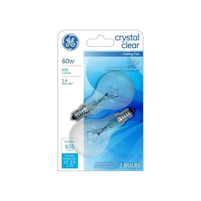 GE Classic 60-Watt 2500K Dimmable A15 Light Fixture Fan Clear Incandescent Light Bulb (2-Pack) 42926 Candelabra Base (E12)