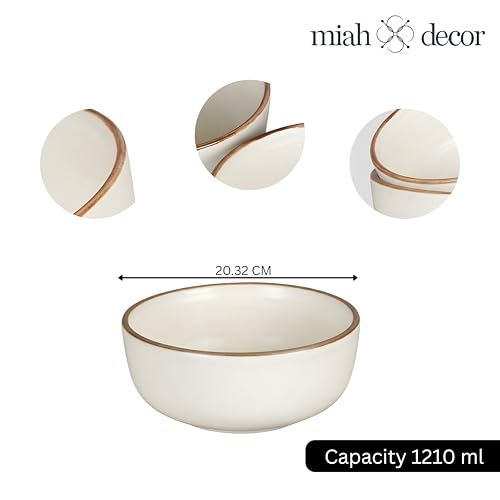 Image of miah decor Ceramic Serving Bowl | Speckled Ivory Rustic Stoneware Style Bowl for Rice, Curry, Gravy & Salad | Deep Multipurpose Serving Dish for Parties & Family Meals (STYEL 4)