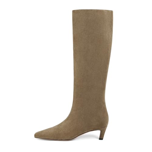 Image of Modatope Knee High Boots Women Square Toe Kitten Heel Tall Boots