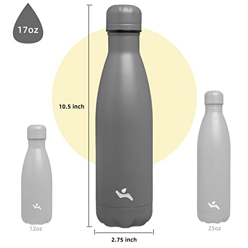 Image of Konokyo Insulated Water Bottles,17 oz Double Wall Stainless Steel Vacumm Metal Flask for Sports Travel,Gray