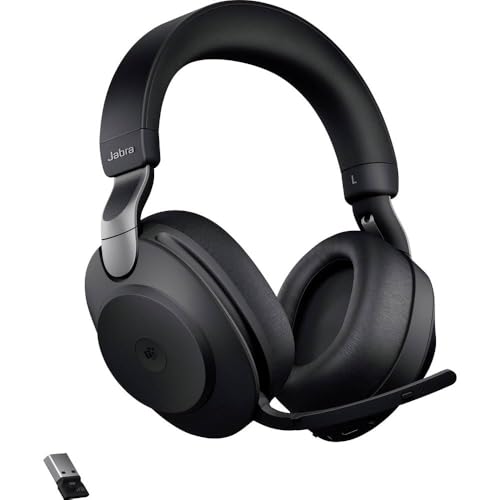 Image of Jabra Evolve2 85 MS Wireless Bluetooth Stereo Headset with Link 380 /390c USB-C Adapter & Charging Stand, (ANC), MS Teams Certified, Noise-Cancelling Microphone, Up to 37 Hours Battery, Black