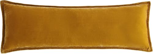 Image of HiEnd Accents Stella Faux Silk Velvet Saffron Long Lumbar Pillow