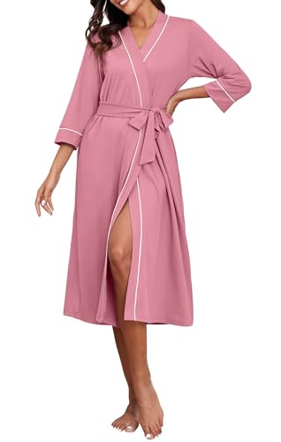 Image of PrinStory Womens Robe Long Knit Bathrobe Lightweight Soft Robes Ladies Bath Robe