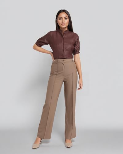 Image of Style Quotient Women Solid Beige Regular Fit Flex Formal Shirt
