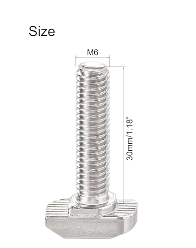 Image of M6 x 30mm T-Slot Drop-in Stud Sliding Bolts, Carbon Steel Hammer Head Bolt T Screw, T-Bolt T Shape Stud Sliding Screw for 30 Series Aluminum Profile, 20PCS
