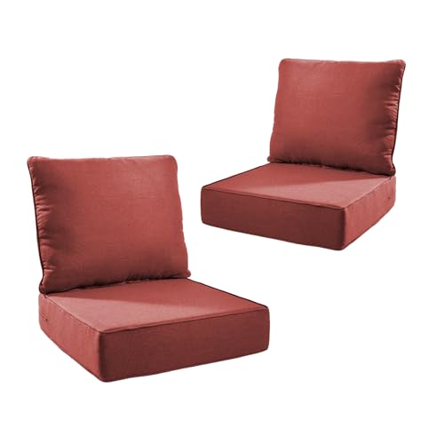 Image of Outdoor Cushion for Patio Furniture - 6 inch Thick Outdoor Chair Cushions with Water Resistant & Removable Cover, 28D High Density Sponge, 22x24 Outdoor Seat Cushions for Chair /Sofa| Red | 2-Pack |
