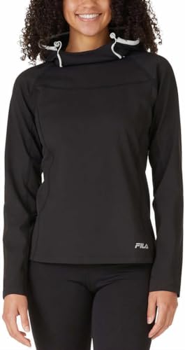 Fila Moletom feminino com capuz para treinamento de peso médio, Preto, GG