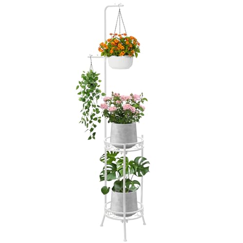 CZWL&HG Hanging Plant Stand Adjustable 2-Tier 72' Metal Shelf -Tall Indoor/Outdoor Plant Rack with...
