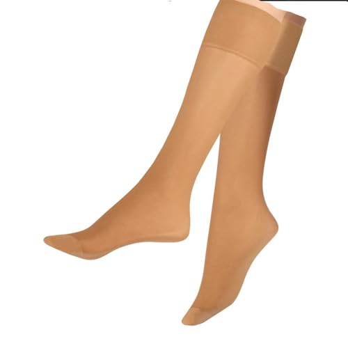 Lieblingsstrumpf24 5er Pack Knie 20 den Transparent oder 40 DEN Nylon Fein-Kniestrümpfe breiter Komfortbund Damen (AMANDE 20 Den)