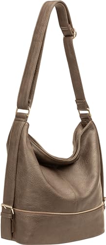 Caspar TS732 große Damen XL Umhängetasche, Farbe:taupe