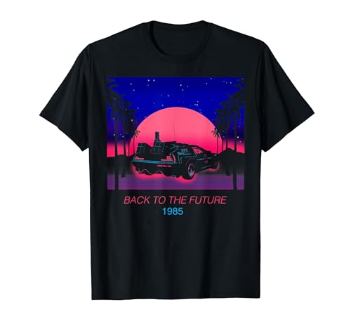 Image of Back to The Future 1985 Neon Delorean Sunset T-Shirt, Men, Black, Large