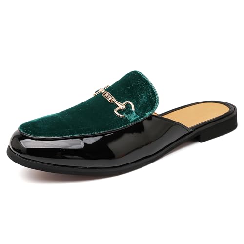 Image of FLQL Men's Leather Scuff Slippers Velvet Slip On Loafers Fashion Backless Mule Clogs Anti-Slip Sandals Slides for Men and Women Designer Size 7-13