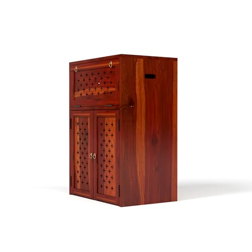 Image of Solid Sheesham Wood Inverter Cabinet | Rosewood Inverter Stand with Ventilated Doors & Foldable Front Panel | Multipurpose Storage Cabinet for Home & Office (Honey Finish)