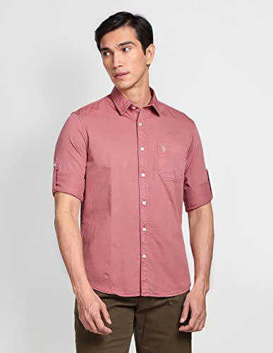 Image of U.S. Polo ASSN. Men Cotton Solid Regular Fit Shirt