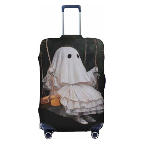 Cute Ghost On A Swing In White Elastic Travel Luggage Covers Dustproof Scratch-Resistant Suitcase Protector Fit 22-24 Inch
