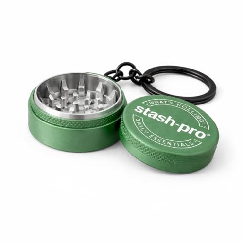 Image of Stash-Pro Mini Metal Grinder with Keychain (Green) | Pocket Size Spice & Dry Herb Crusher | 2-Piece Twist Design | 3cm Dia, 1.4cm Height