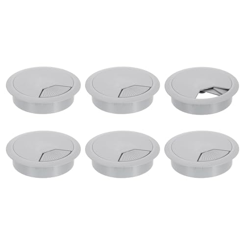 uxcell 6 Pcs 80mm (3.15 Inch) Desk Grommet, Plastic Cable Hole Cover, Wire Cord Cable Organizer for Home Office Computer Desk Cabinet, Gray