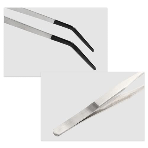 Image of Reptile Feeding Tongs, Stainless Steel Lizard Feeding Tongs, Aquarium Curved Feeding Tweezers for Reptiles with Rubber Tip, Terrarium Feeding Tongs 14.96 inch L, Black Silver Tone